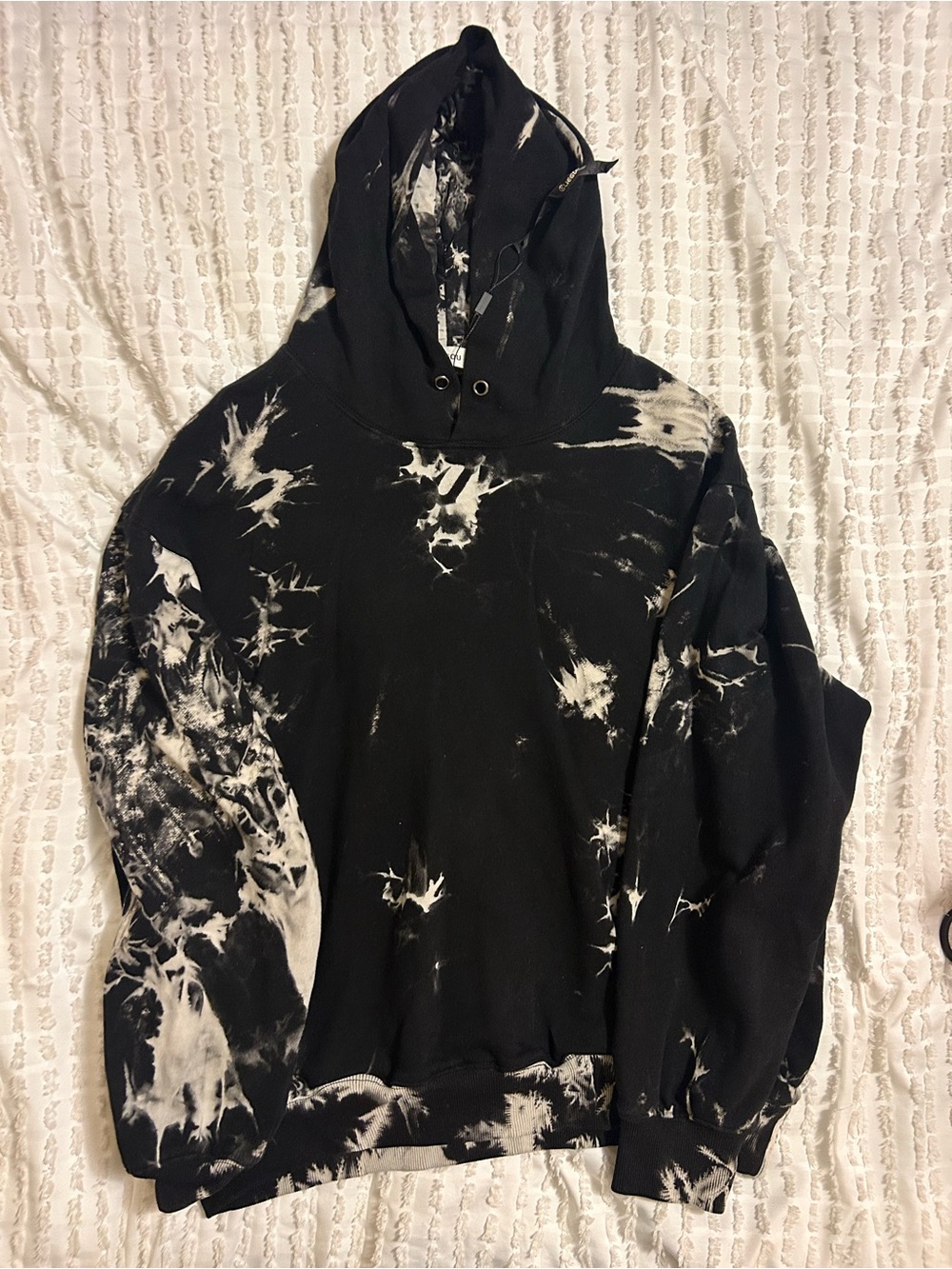 Black and White Tie-Dye Hoodie Sweatshirt - Men Sweater